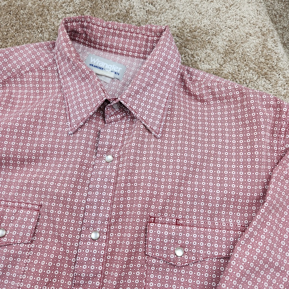 Wrangler Wrancher Pearl Snap Western Shirt Maroon Circle Men's‎ SZ M Long Sleeve